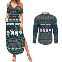 Funny Christmas Dental Squad Tooth Characters Couples Matching Summer Maxi Dress and Long Sleeve Button Shirt Snowflake Pattern Design - Wonder Print Shop