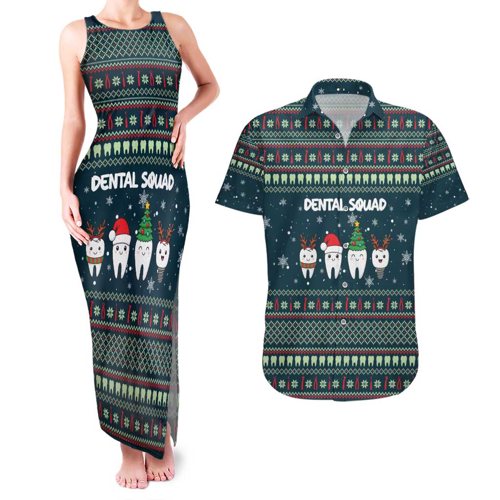 Funny Christmas Dental Squad Tooth Characters Couples Matching Tank Maxi Dress and Hawaiian Shirt Snowflake Pattern Design - Wonder Print Shop
