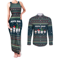 Funny Christmas Dental Squad Tooth Characters Couples Matching Tank Maxi Dress and Long Sleeve Button Shirt Snowflake Pattern Design - Wonder Print Shop
