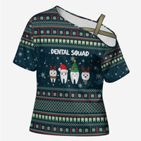 Funny Christmas Dental Squad Tooth Characters Cross Shoulder Shirt Snowflake Pattern Design - Wonder Print Shop