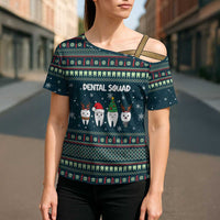 Funny Christmas Dental Squad Tooth Characters Cross Shoulder Shirt Snowflake Pattern Design - Wonder Print Shop