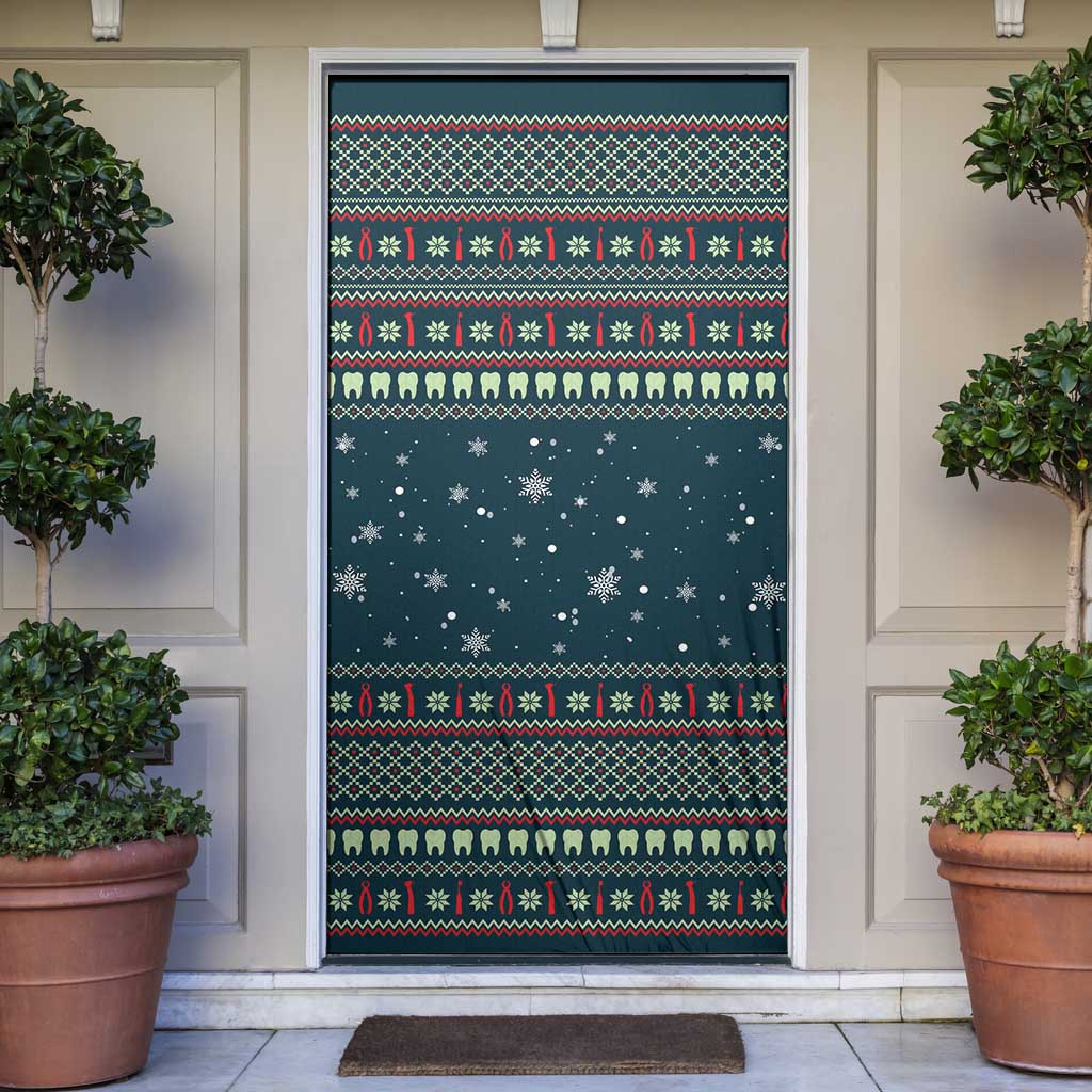 Funny Christmas Dental Squad Tooth Characters Door Cover Snowflake Pattern Design - Wonder Print Shop