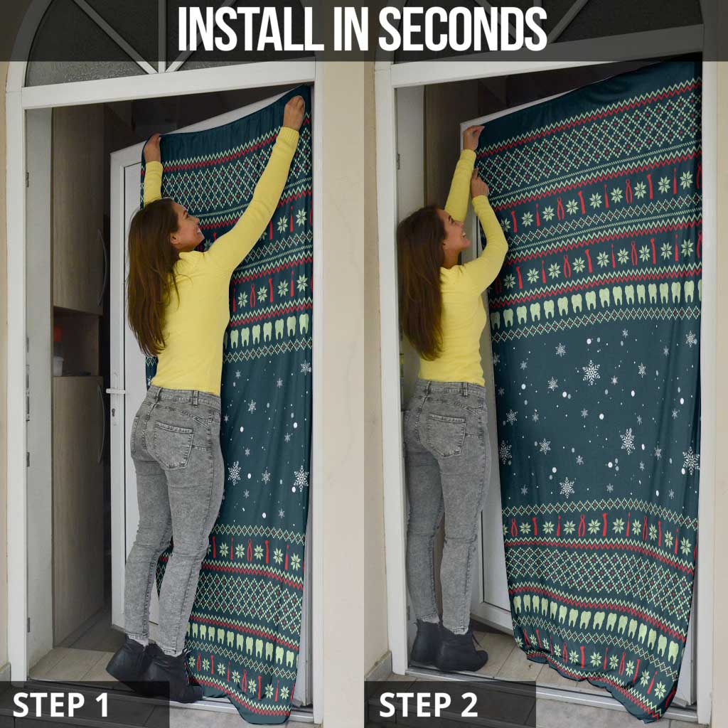 Funny Christmas Dental Squad Tooth Characters Door Cover Snowflake Pattern Design - Wonder Print Shop