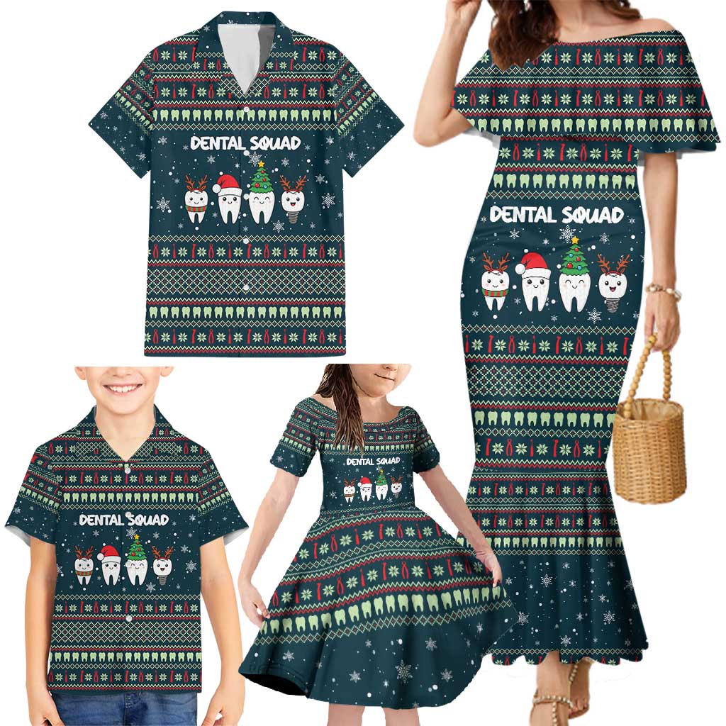 Funny Christmas Dental Squad Tooth Characters Family Matching Mermaid Dress and Hawaiian Shirt Snowflake Pattern Design - Wonder Print Shop