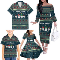 Funny Christmas Dental Squad Tooth Characters Family Matching Off The Shoulder Long Sleeve Dress and Hawaiian Shirt Snowflake Pattern Design - Wonder Print Shop