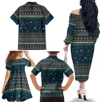 Funny Christmas Dental Squad Tooth Characters Family Matching Off The Shoulder Long Sleeve Dress and Hawaiian Shirt Snowflake Pattern Design - Wonder Print Shop
