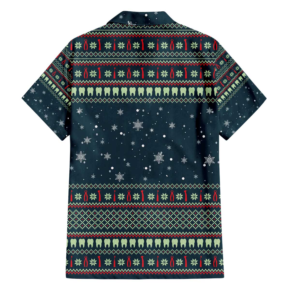 Funny Christmas Dental Squad Tooth Characters Family Matching Off The Shoulder Long Sleeve Dress and Hawaiian Shirt Snowflake Pattern Design - Wonder Print Shop