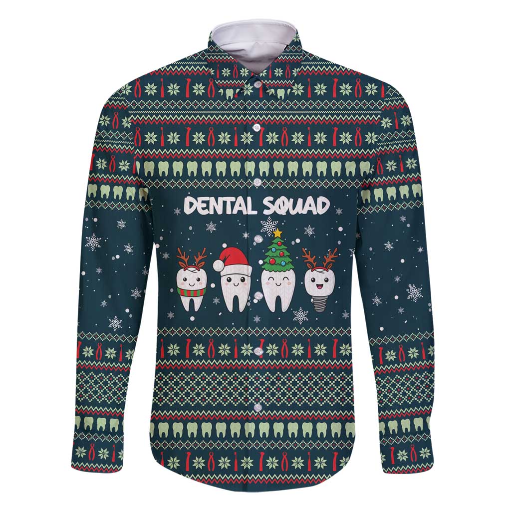 Funny Christmas Dental Squad Tooth Characters Family Matching Off Shoulder Maxi Dress and Hawaiian Shirt Snowflake Pattern Design - Wonder Print Shop