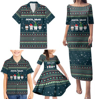 Funny Christmas Dental Squad Tooth Characters Family Matching Puletasi and Hawaiian Shirt Snowflake Pattern Design - Wonder Print Shop