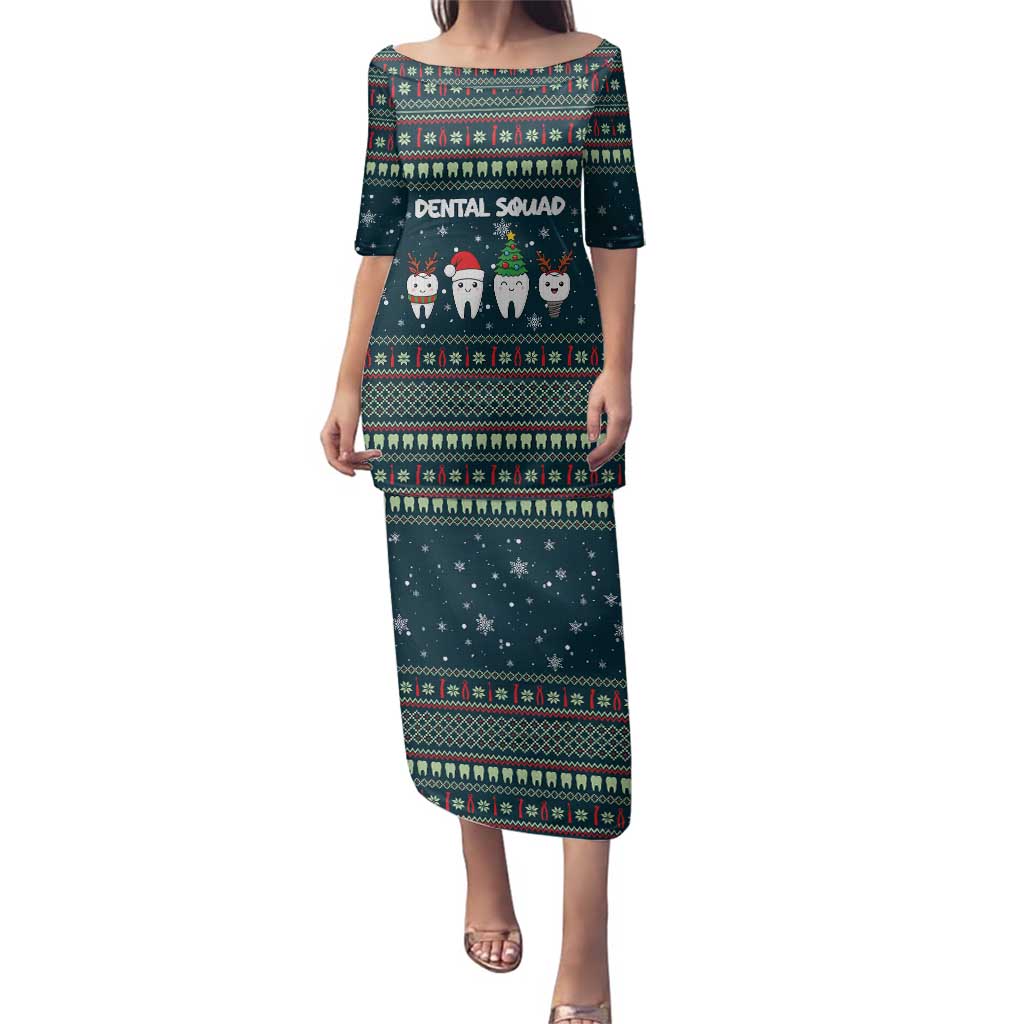 Funny Christmas Dental Squad Tooth Characters Family Matching Puletasi and Hawaiian Shirt Snowflake Pattern Design - Wonder Print Shop