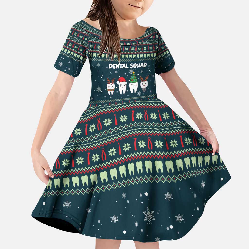Funny Christmas Dental Squad Tooth Characters Family Matching Summer Maxi Dress and Hawaiian Shirt Snowflake Pattern Design - Wonder Print Shop