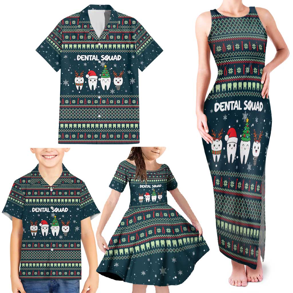 Funny Christmas Dental Squad Tooth Characters Family Matching Tank Maxi Dress and Hawaiian Shirt Snowflake Pattern Design - Wonder Print Shop