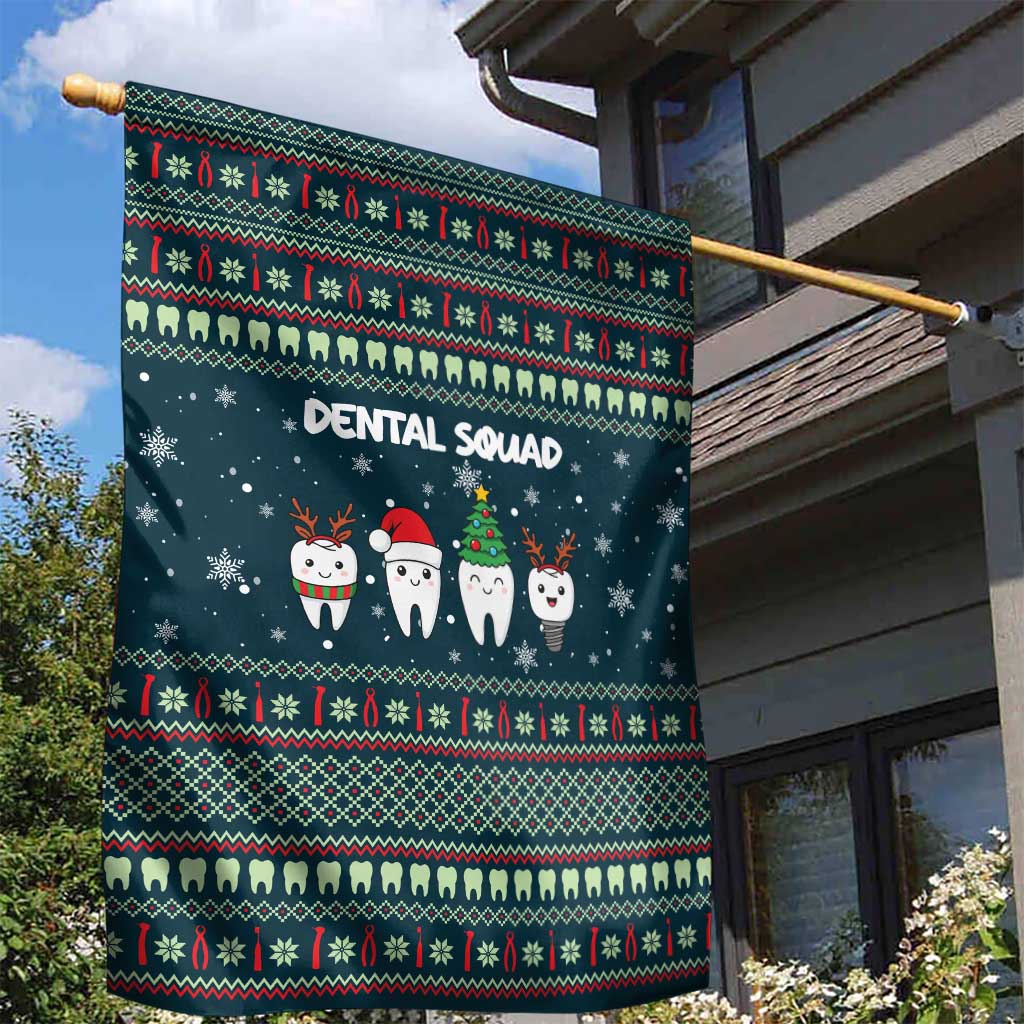 Funny Christmas Dental Squad Tooth Characters Garden Flag Snowflake Pattern Design - Wonder Print Shop