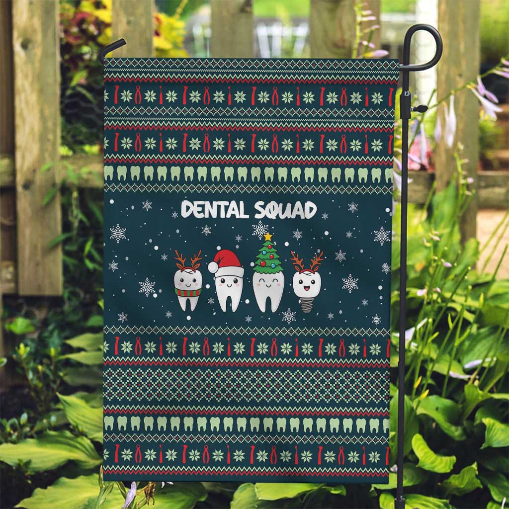 Funny Christmas Dental Squad Tooth Characters Garden Flag Snowflake Pattern Design - Wonder Print Shop