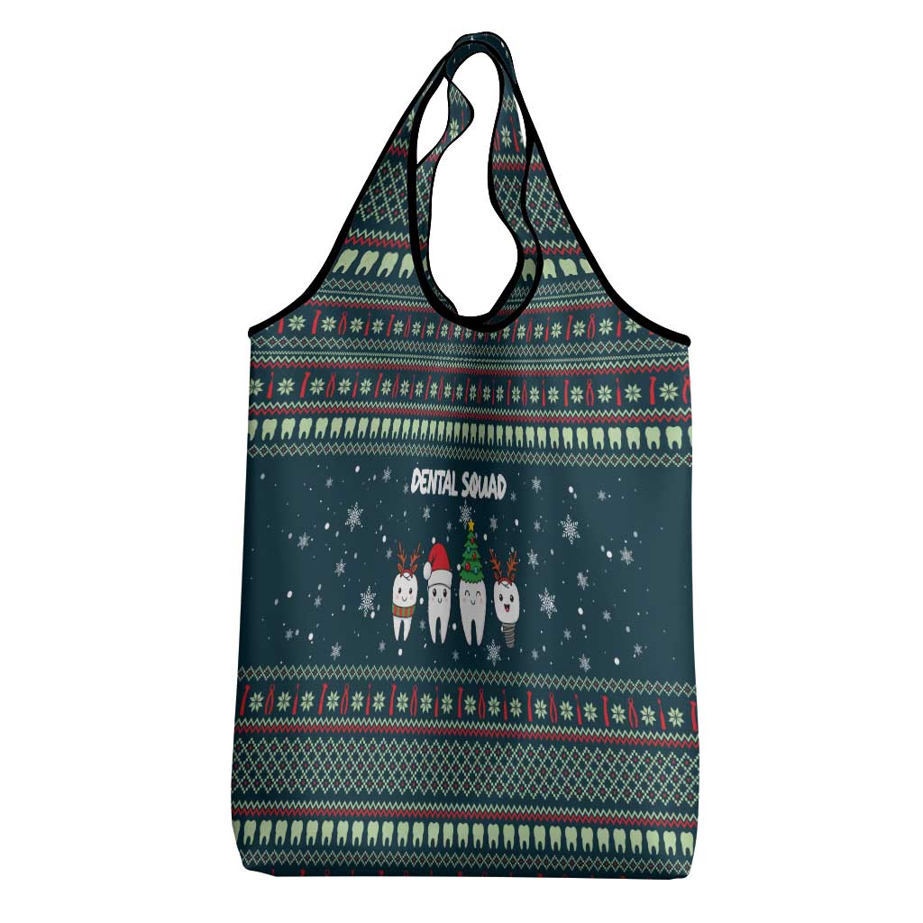 Funny Christmas Dental Squad Tooth Characters Grocery Bag Snowflake Pattern Design - Wonder Print Shop