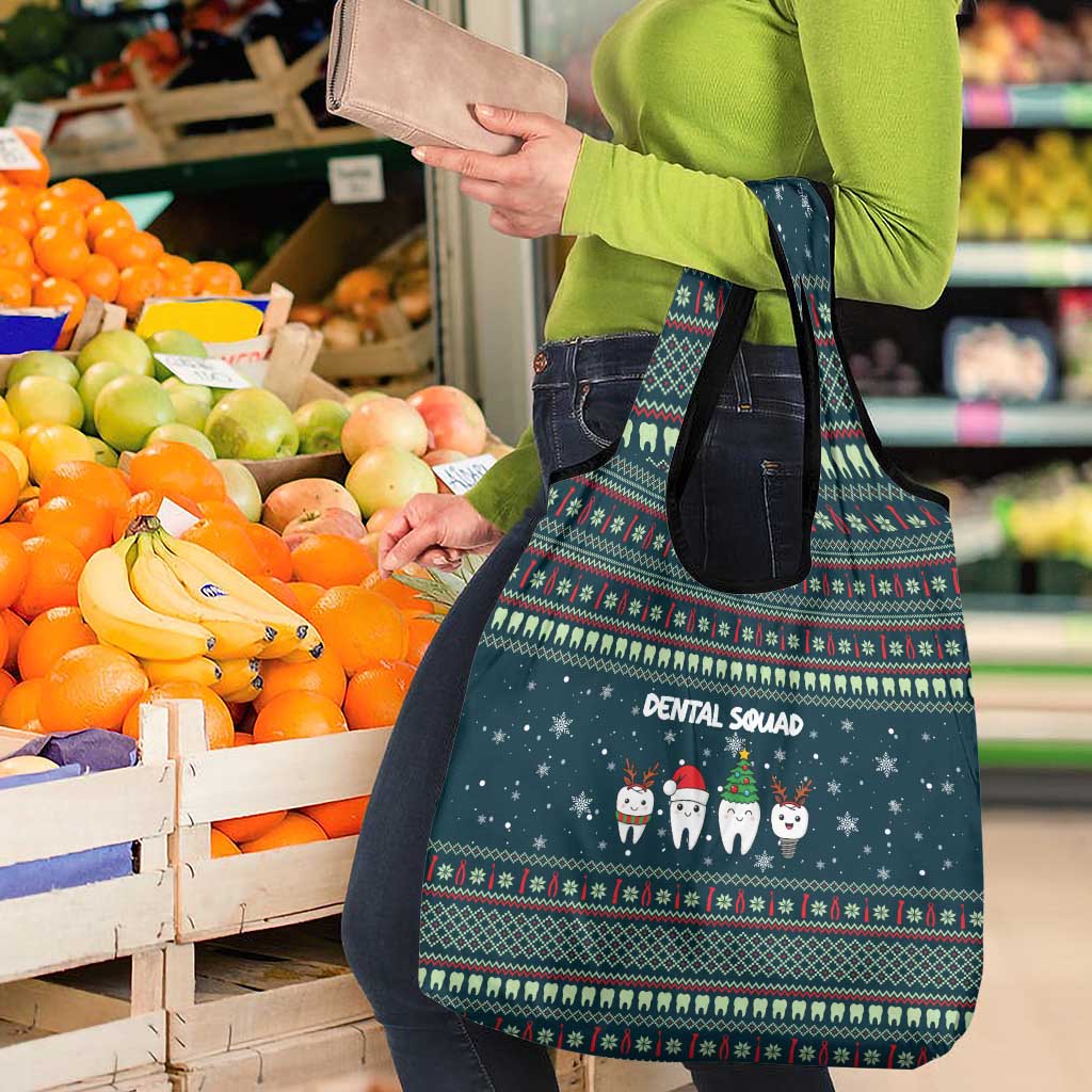 Funny Christmas Dental Squad Tooth Characters Grocery Bag Snowflake Pattern Design - Wonder Print Shop