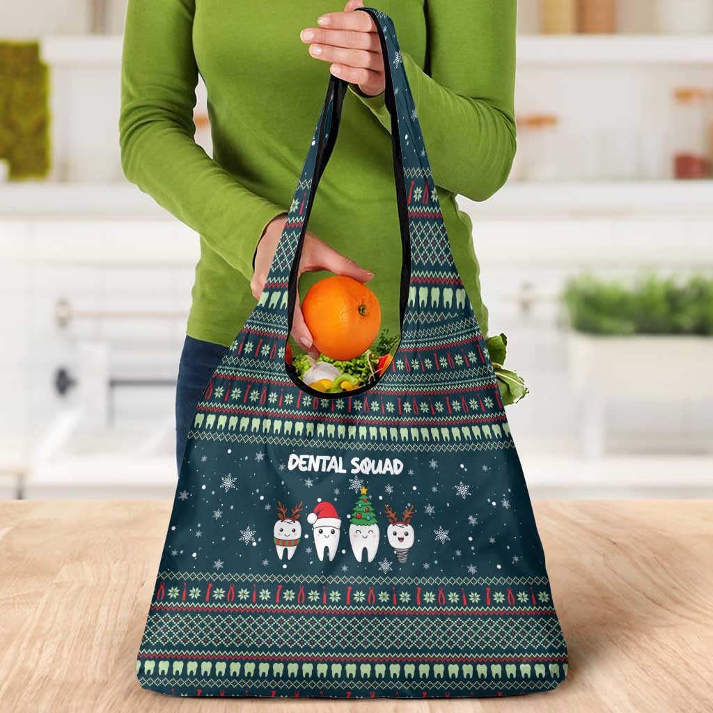 Funny Christmas Dental Squad Tooth Characters Grocery Bag Snowflake Pattern Design - Wonder Print Shop