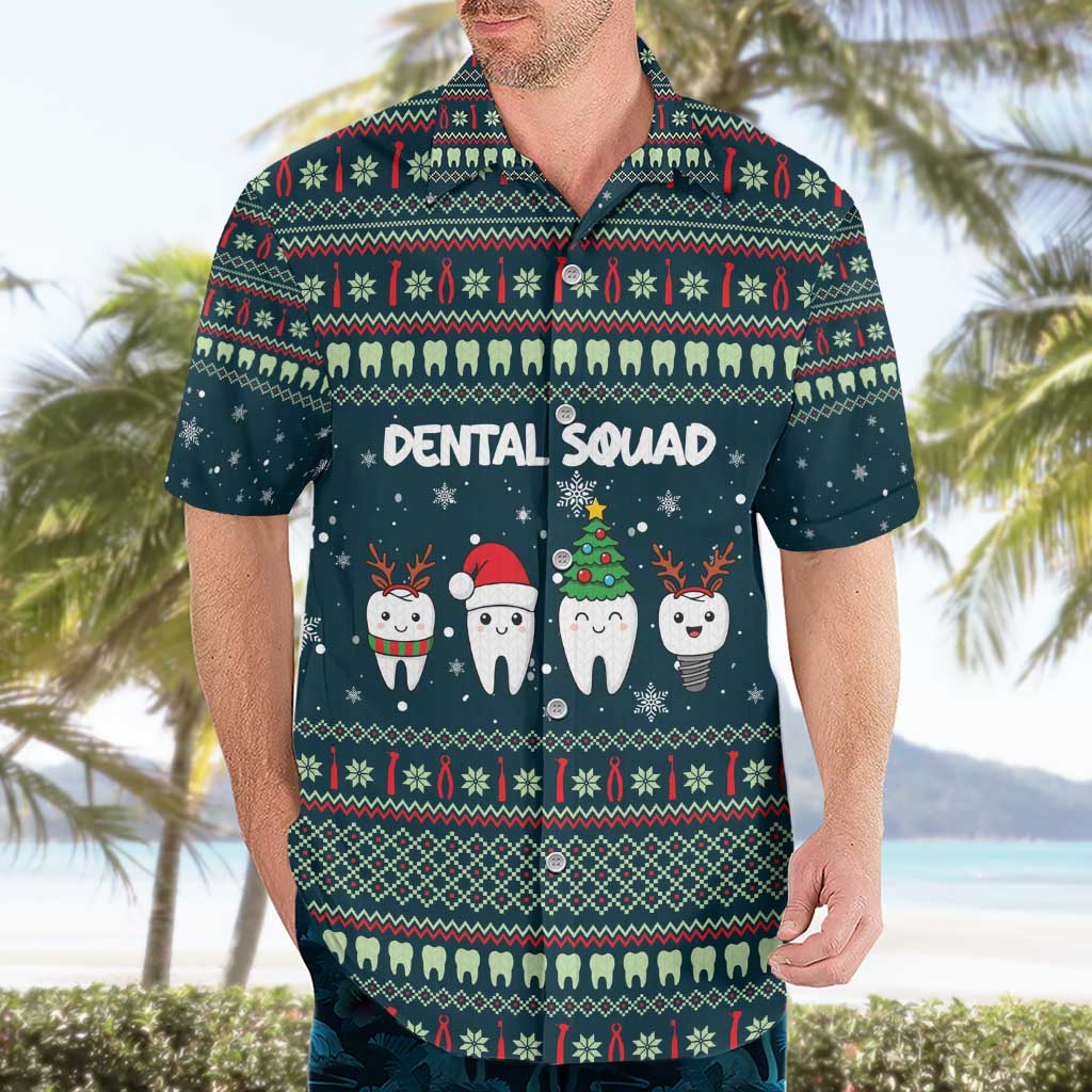 Funny Christmas Dental Squad Tooth Characters Hawaiian Shirt Snowflake Pattern Design - Wonder Print Shop
