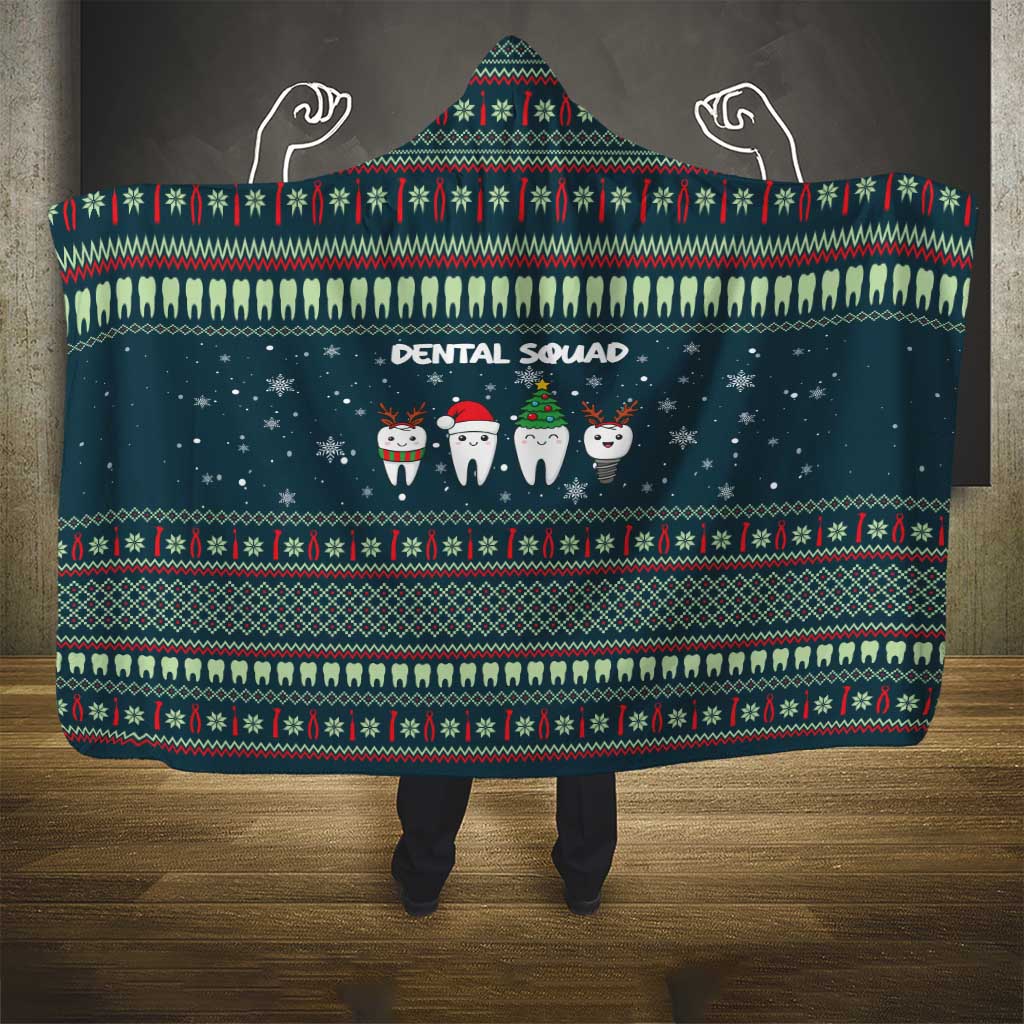 Funny Christmas Dental Squad Tooth Characters Hooded Blanket Snowflake Pattern Design - Wonder Print Shop