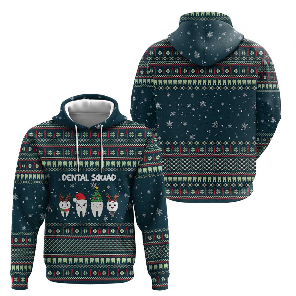 Funny Christmas Dental Squad Tooth Characters Hoodie Snowflake Pattern Design - Wonder Print Shop