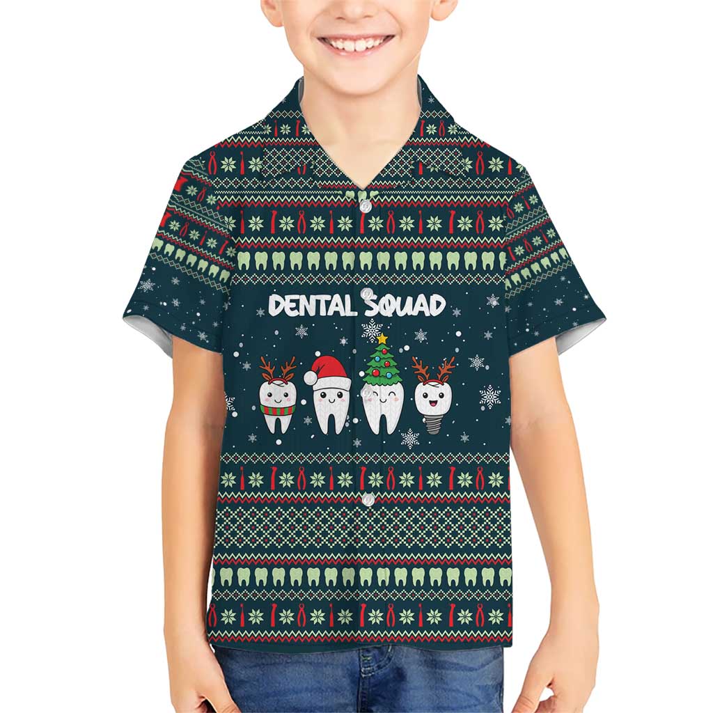 Funny Christmas Dental Squad Tooth Characters Kid Hawaiian Shirt Snowflake Pattern Design - Wonder Print Shop