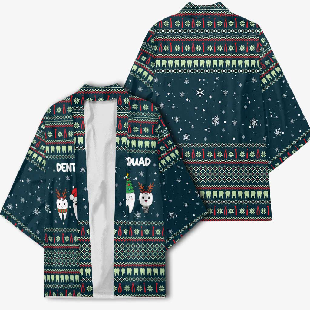 Funny Christmas Dental Squad Tooth Characters Kimono Snowflake Pattern Design - Wonder Print Shop