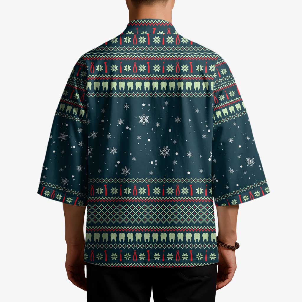 Funny Christmas Dental Squad Tooth Characters Kimono Snowflake Pattern Design - Wonder Print Shop