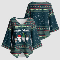 Funny Christmas Dental Squad Tooth Characters Kimono Sleeve Blouse Snowflake Pattern Design - Wonder Print Shop