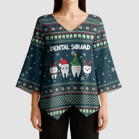 Funny Christmas Dental Squad Tooth Characters Kimono Sleeve Blouse Snowflake Pattern Design - Wonder Print Shop