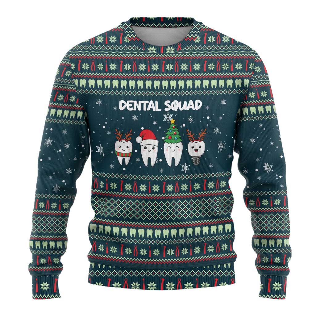 Funny Christmas Dental Squad Tooth Characters Ugly Christmas Sweater Snowflake Pattern Design - Wonder Print Shop
