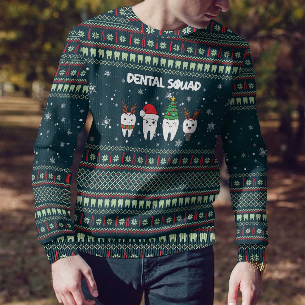 Funny Christmas Dental Squad Tooth Characters Ugly Christmas Sweater Snowflake Pattern Design - Wonder Print Shop