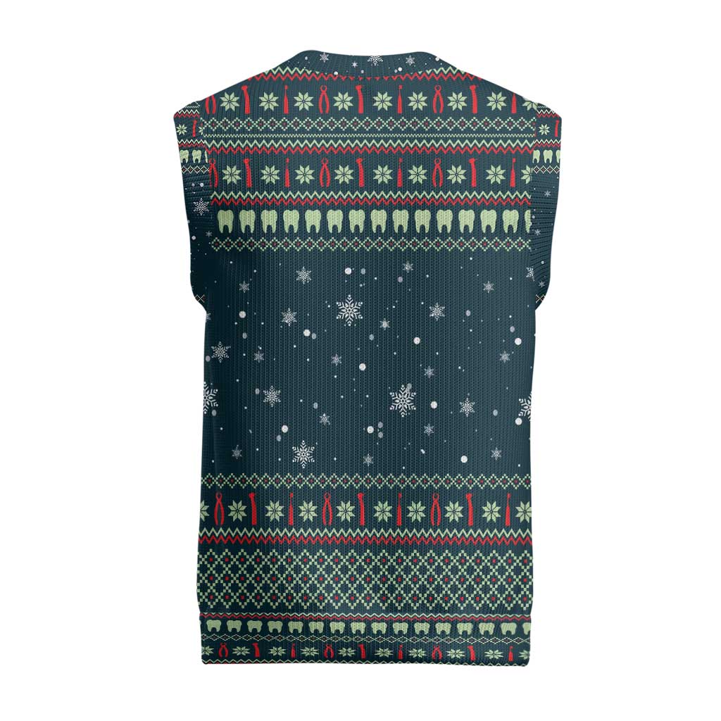 Funny Christmas Dental Squad Tooth Characters Christmas Knitted V-Neck Vest Snowflake Pattern Design - Wonder Print Shop