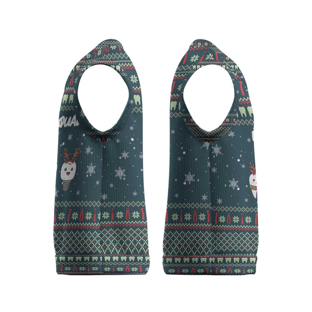 Funny Christmas Dental Squad Tooth Characters Christmas Knitted V-Neck Vest Snowflake Pattern Design - Wonder Print Shop