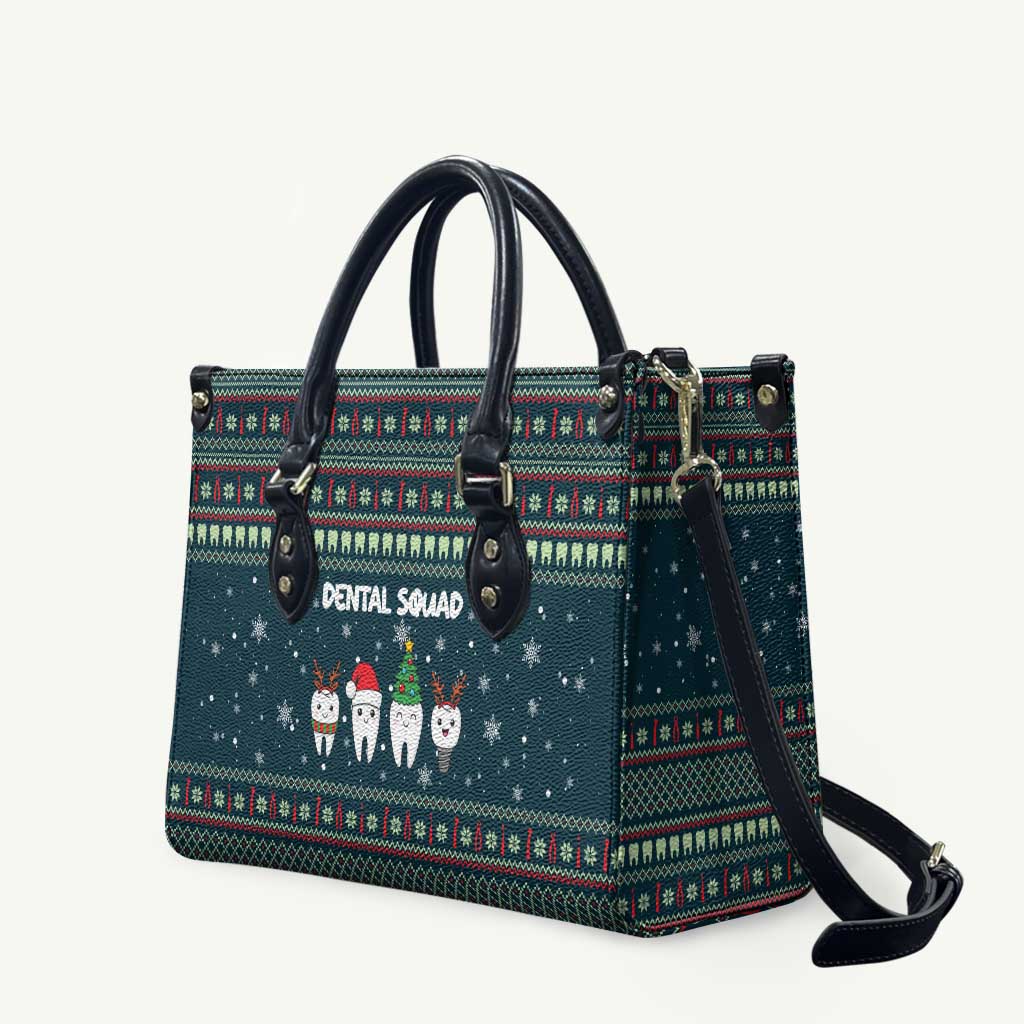 Funny Christmas Dental Squad Tooth Characters Leather Bag Snowflake Pattern Design - Wonder Print Shop