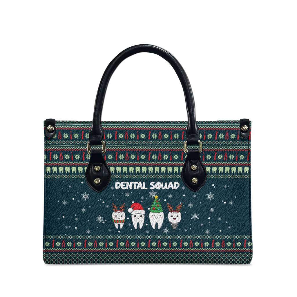 Funny Christmas Dental Squad Tooth Characters Leather Bag Snowflake Pattern Design - Wonder Print Shop