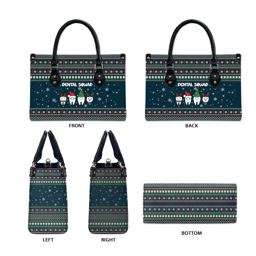 Funny Christmas Dental Squad Tooth Characters Leather Bag Snowflake Pattern Design - Wonder Print Shop