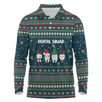 Funny Christmas Dental Squad Tooth Characters Long Sleeve Polo Shirt Snowflake Pattern Design - Wonder Print Shop