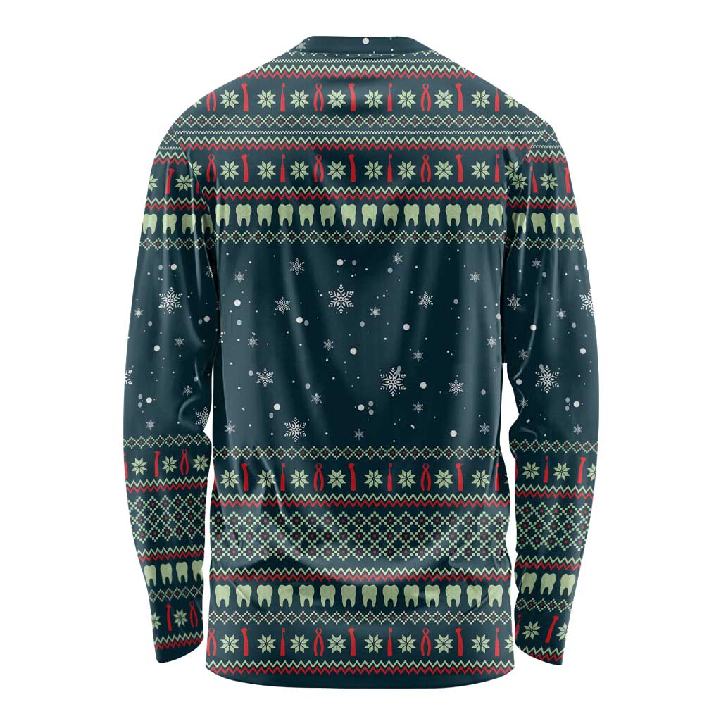 Funny Christmas Dental Squad Tooth Characters Long Sleeve Shirt Snowflake Pattern Design - Wonder Print Shop
