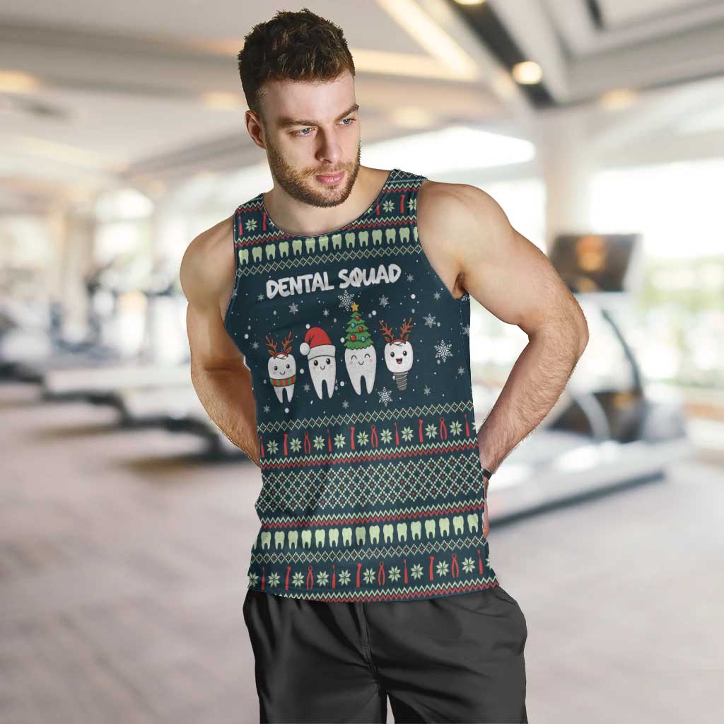 Funny Christmas Dental Squad Tooth Characters Men Tank Top Snowflake Pattern Design - Wonder Print Shop