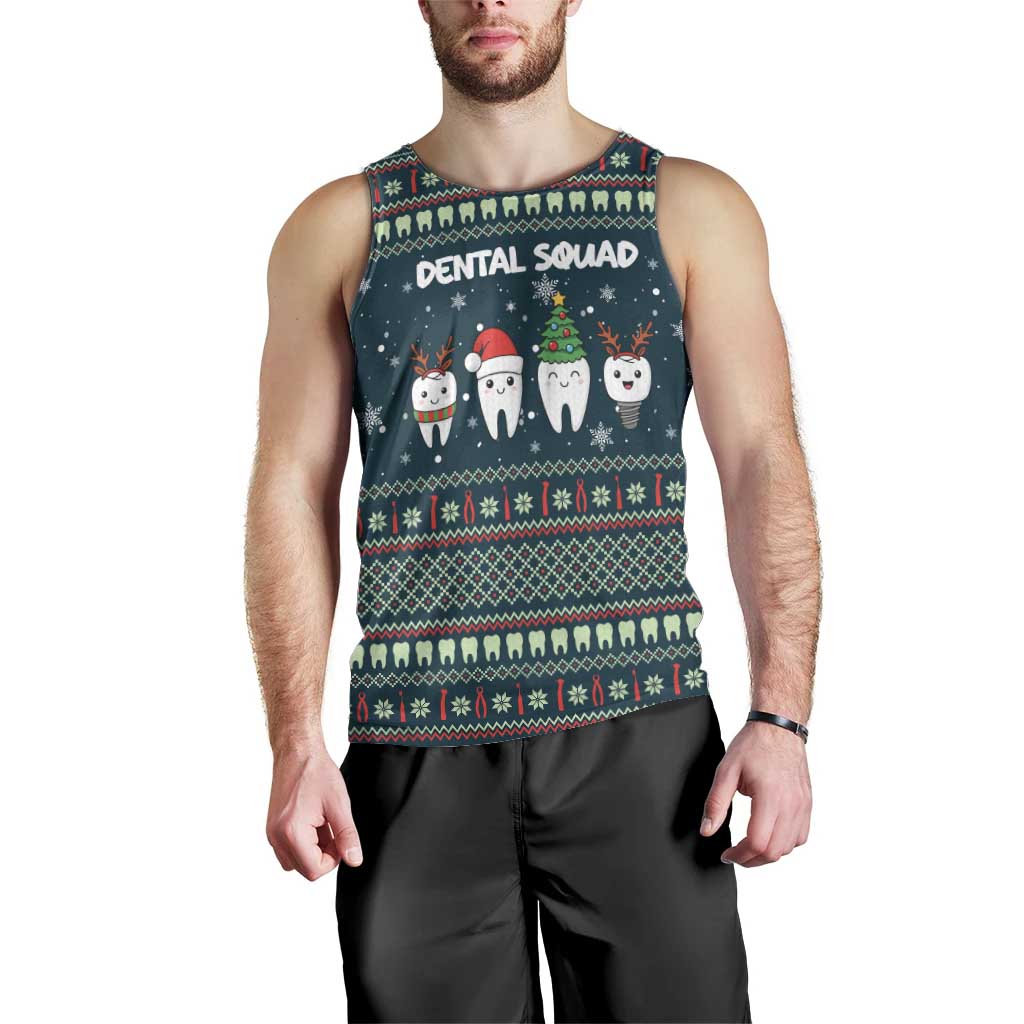 Funny Christmas Dental Squad Tooth Characters Men Tank Top Snowflake Pattern Design - Wonder Print Shop