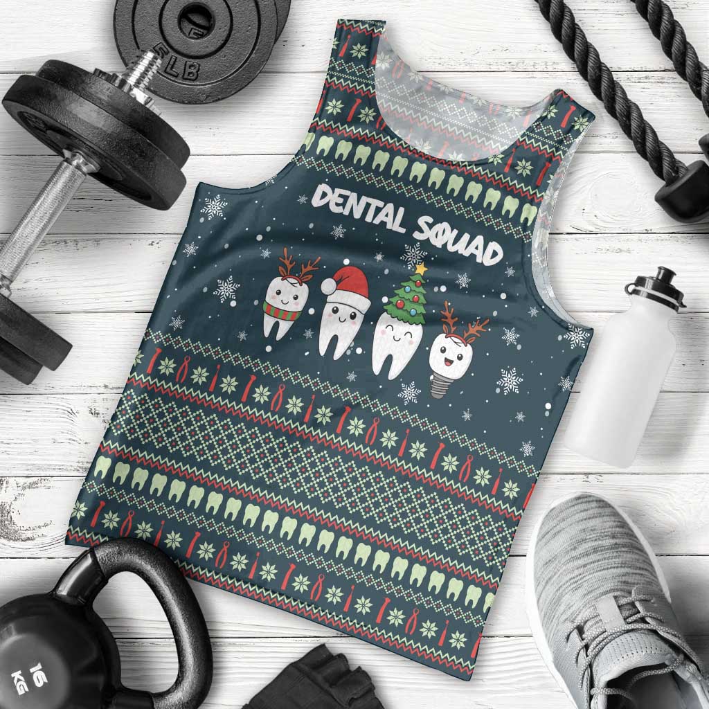 Funny Christmas Dental Squad Tooth Characters Men Tank Top Snowflake Pattern Design - Wonder Print Shop