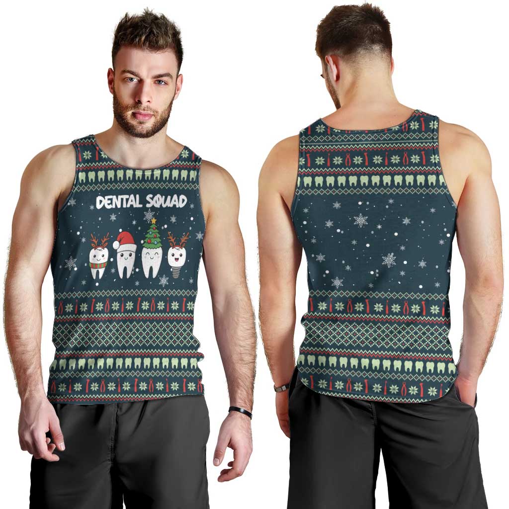 Funny Christmas Dental Squad Tooth Characters Men Tank Top Snowflake Pattern Design - Wonder Print Shop