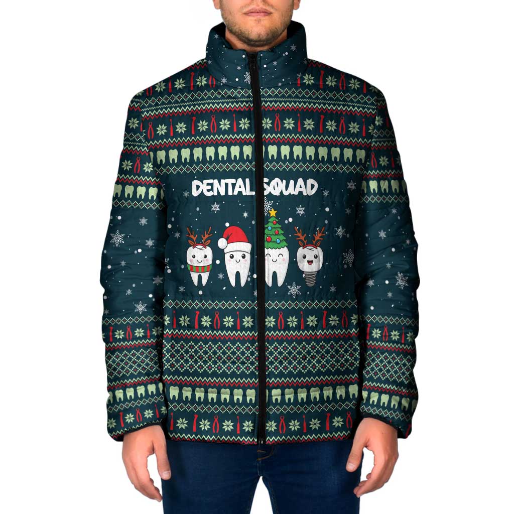 Funny Christmas Dental Squad Tooth Characters Padded Jacket Snowflake Pattern Design - Wonder Print Shop