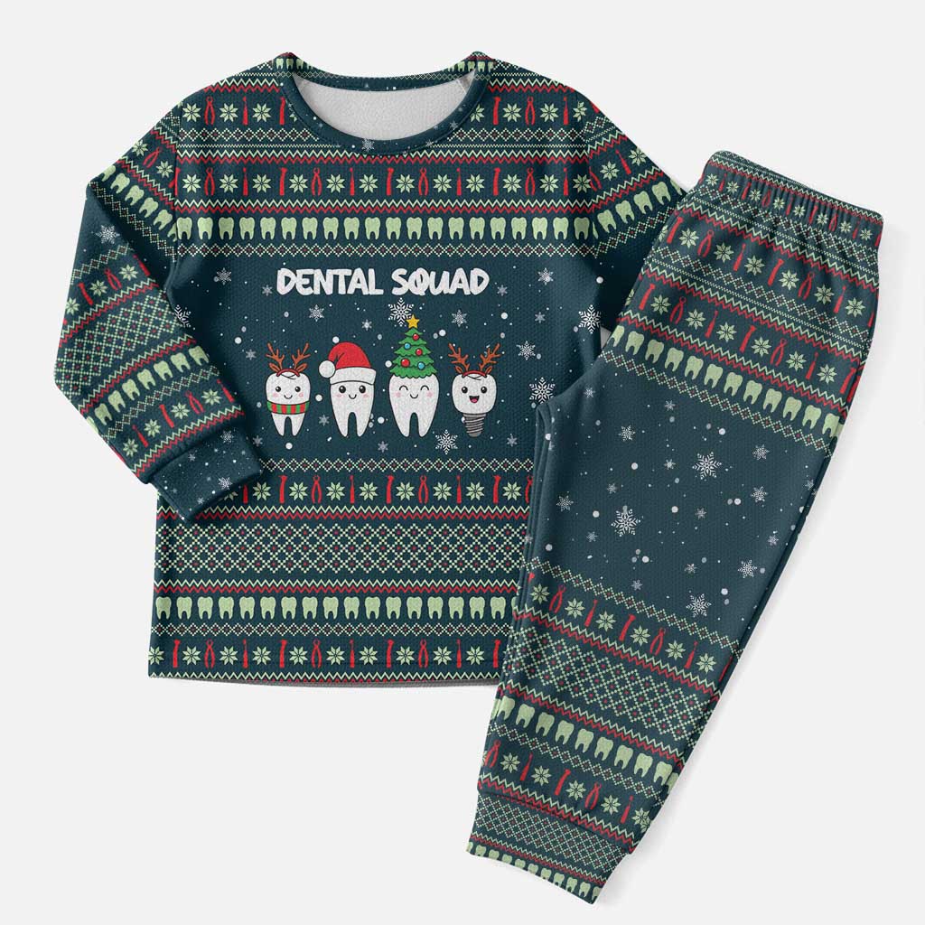 Funny Christmas Dental Squad Tooth Characters Christmas Pajama Set Snowflake Pattern Design - Wonder Print Shop