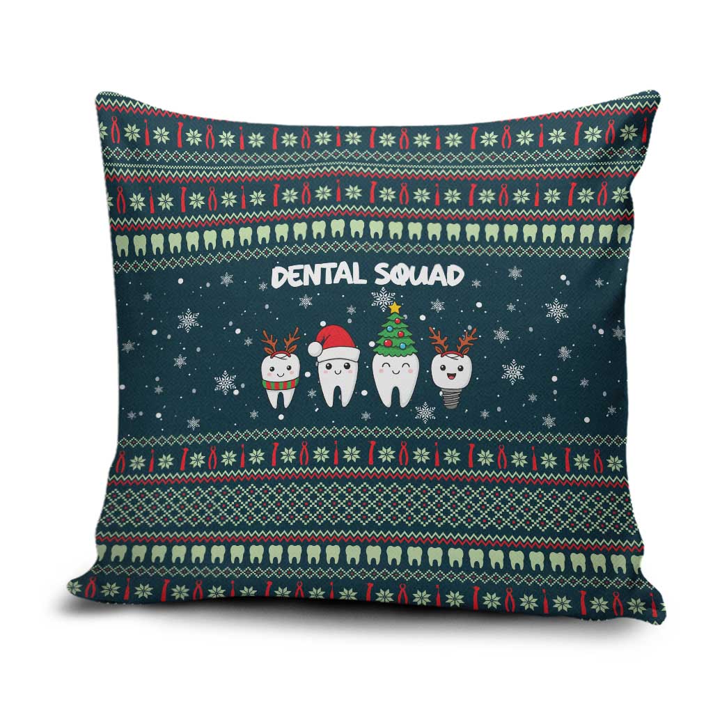 Funny Christmas Dental Squad Tooth Characters Pillow Cover Snowflake Pattern Design - Wonder Print Shop