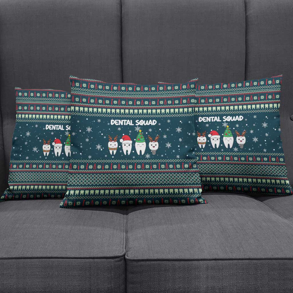 Funny Christmas Dental Squad Tooth Characters Pillow Cover Snowflake Pattern Design - Wonder Print Shop