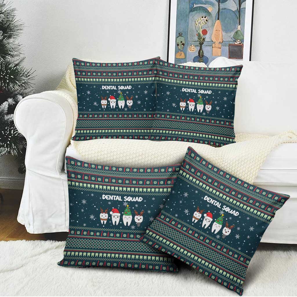 Funny Christmas Dental Squad Tooth Characters Pillow Cover Snowflake Pattern Design - Wonder Print Shop