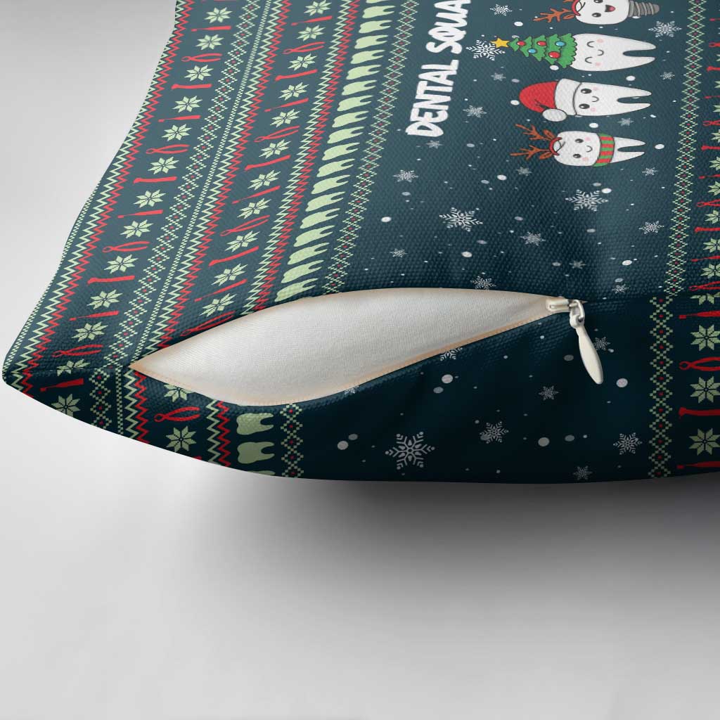 Funny Christmas Dental Squad Tooth Characters Pillow Cover Snowflake Pattern Design - Wonder Print Shop