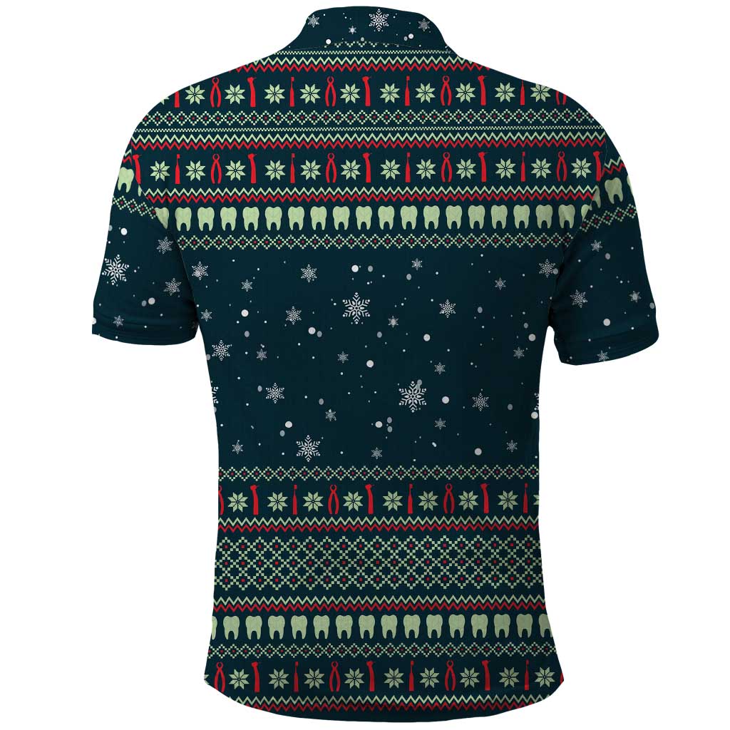 Funny Christmas Dental Squad Tooth Characters Polo Shirt Snowflake Pattern Design - Wonder Print Shop