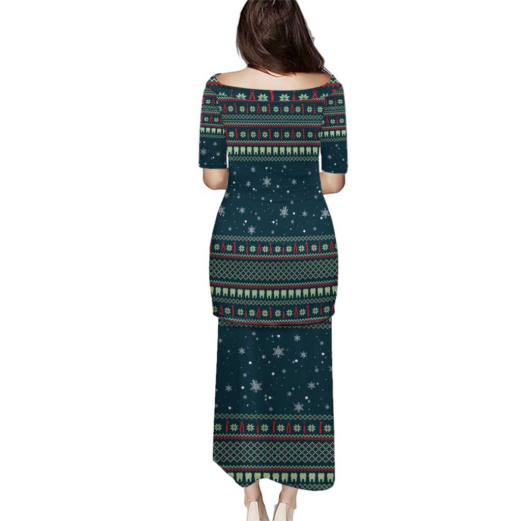 Funny Christmas Dental Squad Tooth Characters Puletasi Snowflake Pattern Design - Wonder Print Shop